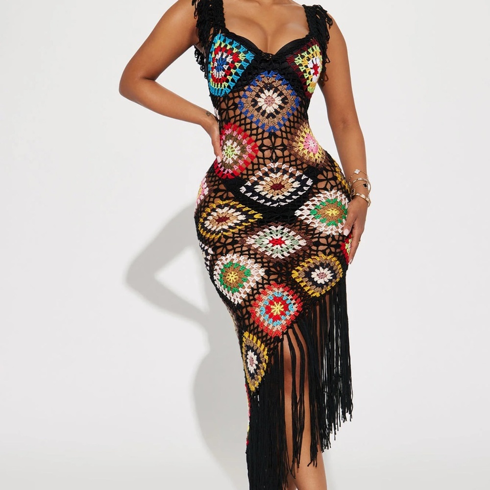 Coastal Cruise Crochet Maxi Dress - Black/combo